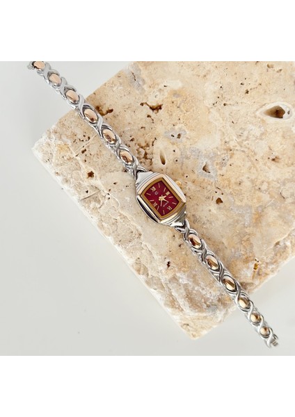 Arion Gold Gümüş Saat Bordo