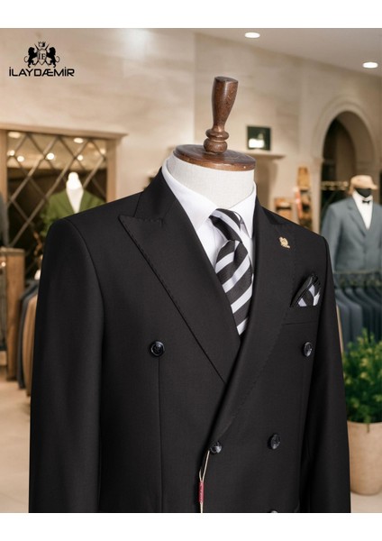 Premıum Tasarım Slım Fıt Kruvaze Erkek Takım Elbise Siyah fiyatları