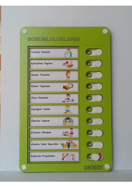 Eğitici Günlük Rutin Checklist Görev ve Sorumluluk Tablosu Yeşil