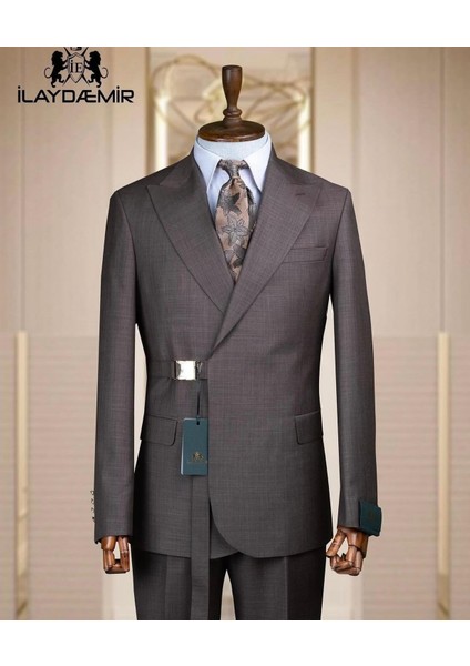 Slım Fıt Kemer Detaylı Erkek Takım Elbise Kahverengi fiyatları