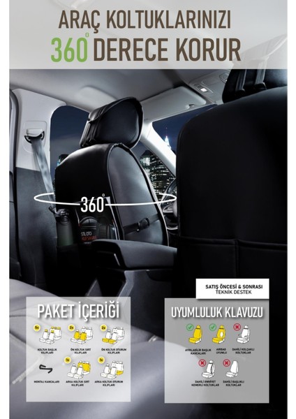 Kia Sorento Deri Oto Koltuk Kılıfı Ön Arka Takım Antalya Seri Siyah Beyaz Scr