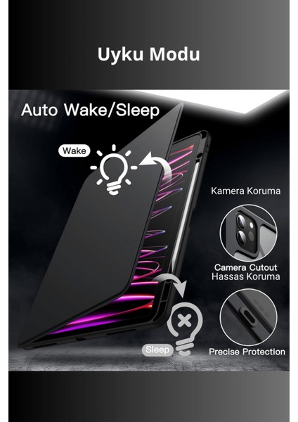 iPad Pro 11 Inç 2025 M5 Çipli 360 Derece Dönebilen Standlı Pino iPad Tablet Kılıfı modelleri