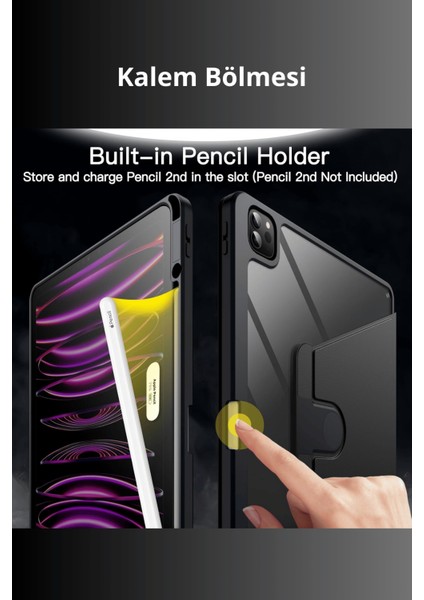 iPad Pro 11 Inç 2025 M5 Çipli 360 Derece Dönebilen Standlı Pino iPad Tablet Kılıfı fırsatları