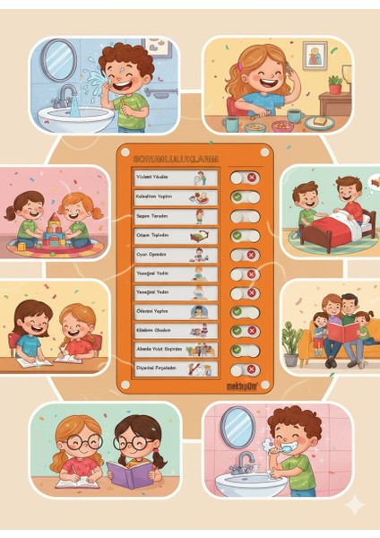 Eğitici Günlük Rutin Checklist Görev ve Sorumluluk Tablosu Turuncu fiyatları