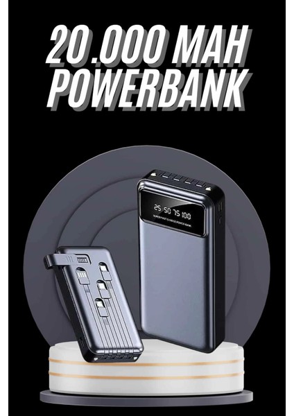 Hızlı Şarj Özellikli 20.000 Mah Dijital Göstergeli USB Girişli Android ve Ios Uyumlu Powerbank