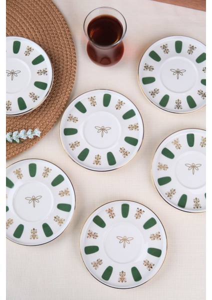 Porselen Acem Zade Yeşil 6 Kişilik Çay Tabağı 12,5cm 6 Lı