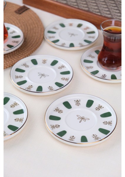 Porselen Acem Zade Yeşil 6 Kişilik Çay Tabağı 12,5cm 6 Lı fiyatları