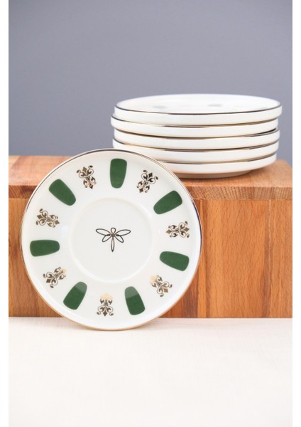 Porselen Acem Zade Yeşil 6 Kişilik Çay Tabağı 12,5cm 6 Lı modelleri