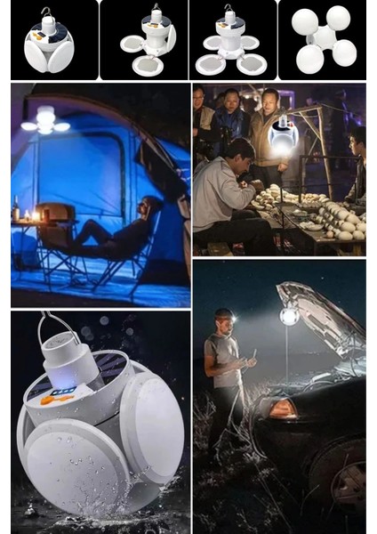 5 Led'li 3 Farklı Işık Modlu Açılıp Kapanabilir LED Kanatlı Güneş Enerjili Solar Aydınlatma Asılabilir Kamp Feneri
