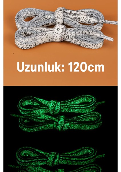 Gece Parlayan Siyah Beyaz Desenli Fosforlu Ayakkabı Bağcığı – 120 cm