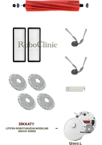 Roborock Qrevo L Yedek Ana Fırça, Yan Fırça, Hepa Filtre, Mop - 10 Parça