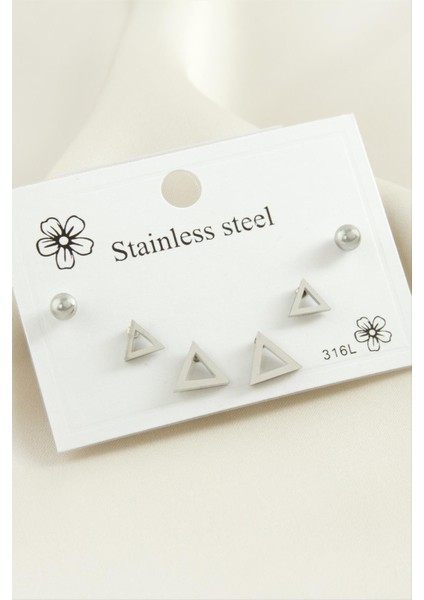 6 Adet Üçgen Çelik Küpe