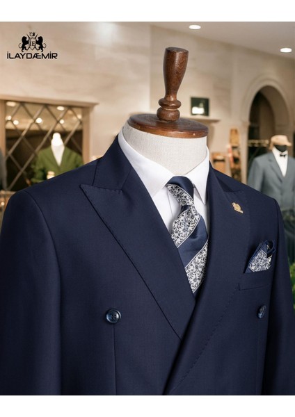 Premıum Tasarım Slım Fıt Kruvaze Erkek Takım Elbise Lacivert fiyatları