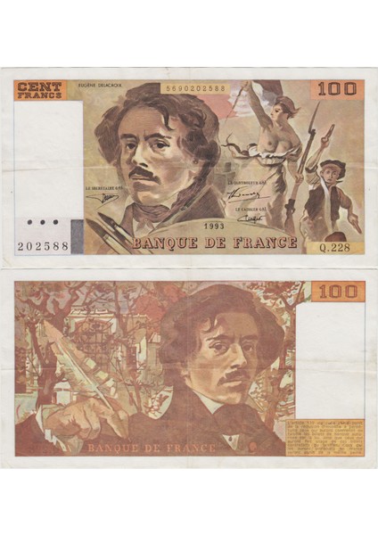 Fransa 100 Frank 1993 Pick 154G Çok Çok Temiz.