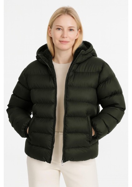 Unisex Içi Kürklü Şişme Mont bol kalıp