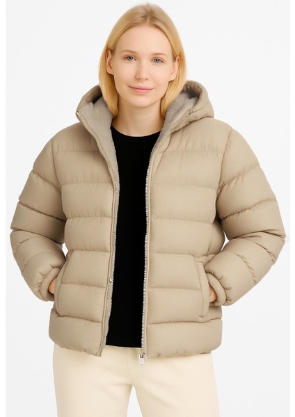 Unisex Içi Kürklü Şişme Mont bol kalıp