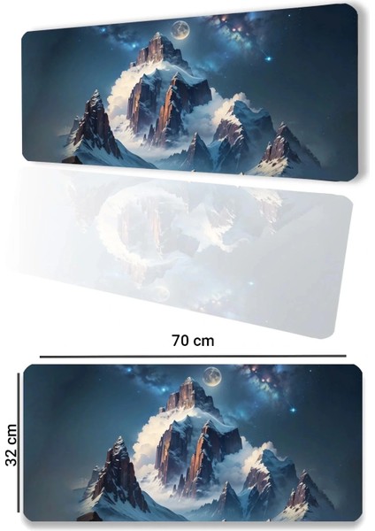 Sonictouch Yükselen Zafer Ay Yıldızlı Dağ Zirvesi Temalı Kaymaz Gaming Oyuncu Dikişsiz Klavye Mouse Pad 32X70CM