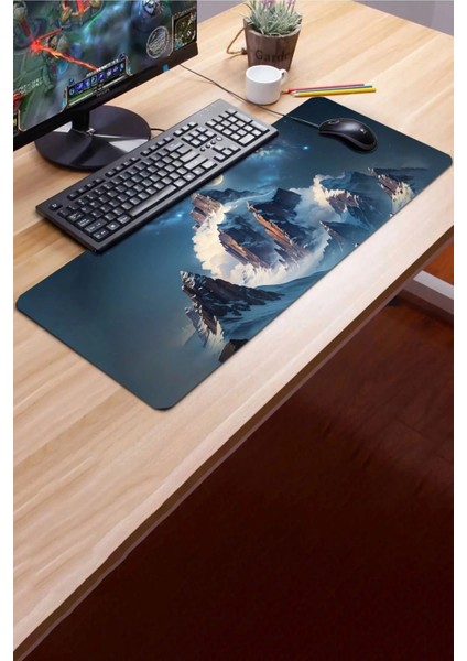 Sonictouch Yükselen Zafer Ay Yıldızlı Dağ Zirvesi Temalı Kaymaz Gaming Oyuncu Dikişsiz Klavye Mouse Pad 32X70CM modelleri