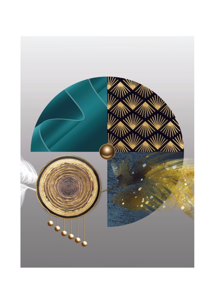 Zümrüt Yeşili & Altın Detaylı Lüks Geometrik 3'lü Mdf Tablo Seti modelleri