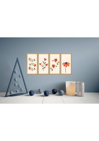 4 Parça Duvar Dekoru - Salon Oturma Yatak Odası Mutfak Ofis Antre Için Tablo Çerçeve Görünümlü