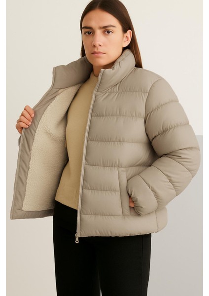 Unisex Içi Kürklü Şişme Mont bol kalıp