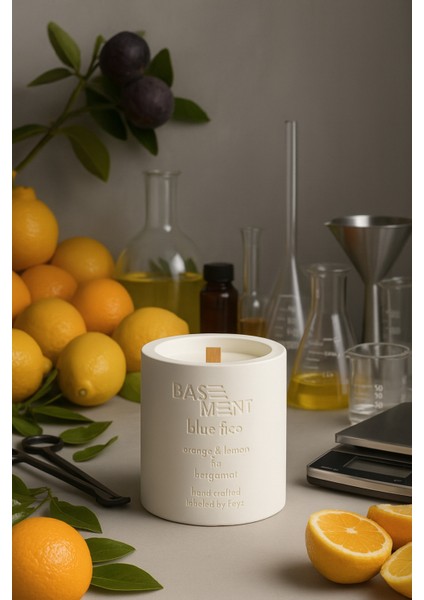 : Blue Fico : Dekoratif % 100 Soya Beton Mum (Portakal, Limon, Incir, Bergamot)