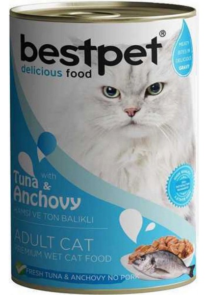 Wizard Bestpet 400 gr x 12 Adet Yetişkin Kediler Için, Taze Tuna Balıklı, Taze Hamsi Parça Etli ve Soslu Yaş Mama