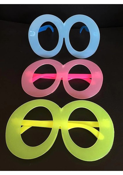 Fosforlu Oval Model Glow Parti Gözlüğü Karanlıkta Yanan Gözlükler 12 Adet modelleri