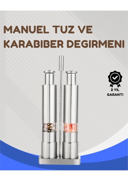 Paslanmaz Çelik Tuz ve Kararbiber Öğütücü - Şeffaf Akrilik Hazne
