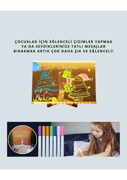 LED Işıklı Şeffaf Yazı Tahtası – Neon Etkili Akrilik Pano, Silinebilir, 7 Renkli Kalemli, 30X20 cm fırsatları