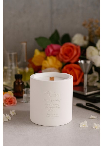 : Rose Peony : % 100 Soya Beton Mum (Gül, Peyoni, Yasemin, Amber Çiçeği)