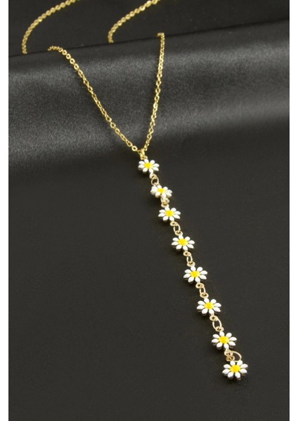 Papatya Mineli Çelik Y Kolye