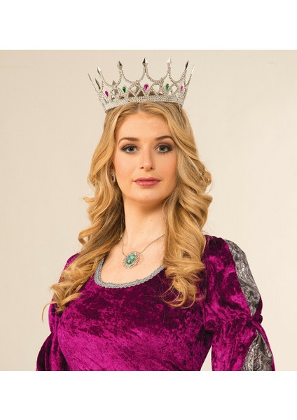 Wizard Taşlı Rönesans Kostümlü Kraliyet Ortaçağ Gümüş Kraliçe Prenses Tacı
