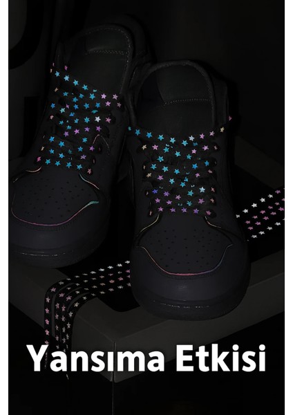 Yansıtıcılı Yıldız Desenli Spor Ayakkabı Bağcığı – 120 cm Fosforlu Reflektif Bağcık