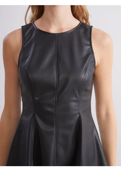 Bisiklet Yaka Deri Görünümlü Peplum Mini Elbise (W5) modelleri