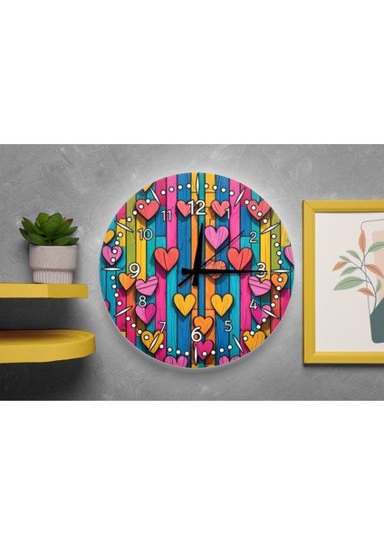 Pop Art Kalpler ve Ahşap Görünümlü Sessiz Duvar Saati fiyatları
