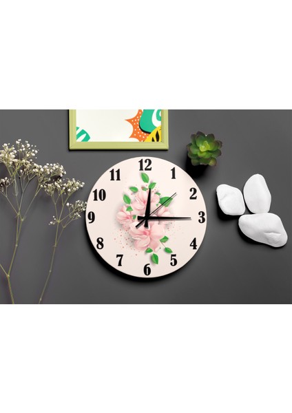 Ropikal Frangipani (Plumeria) Çiçekli Sessiz Duvar Saati