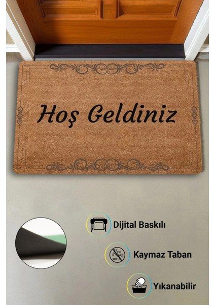 Ferforjeli Kaymaz Taban Dijital Baskı Hoş Geldiniz Welcome Kapı Önü Paspası 45X70CM modelleri