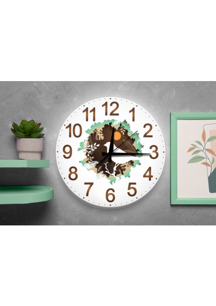 Doğa Kuşu Tasarımlı Sessiz Mekanizmalı Mdf Duvar Saati – 40X40 cm