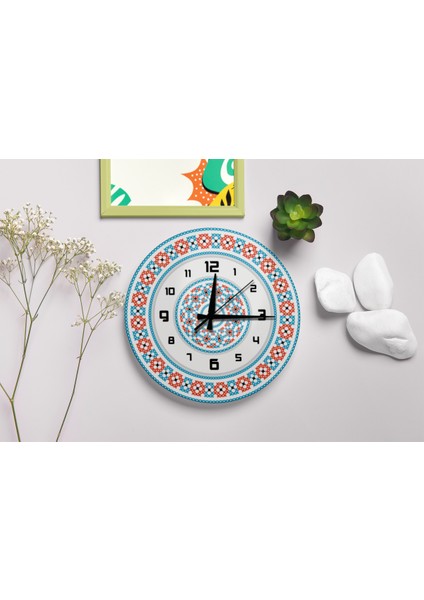 Sessiz Kanaviçe/nakış Desenli Otantik Duvar Saati 40CM