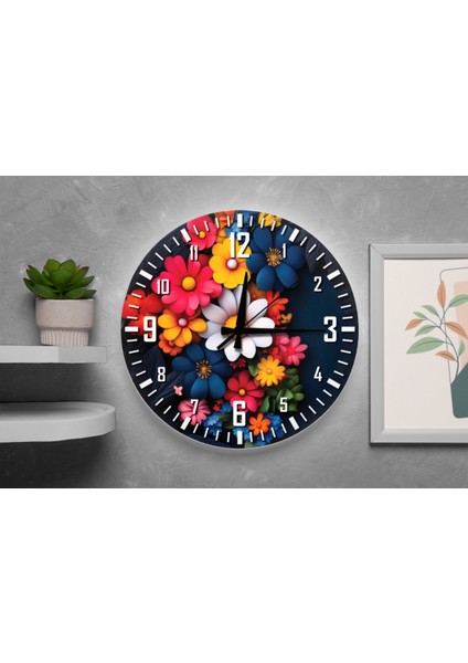 Dramatik Canlı Çiçek Buketi Baskılı Sessiz Duvar Saati 40 cm fiyatları