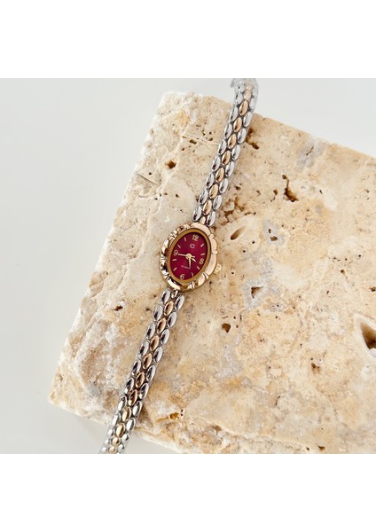 Magnor Gümüş Gold Saat Bordo