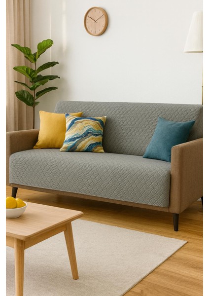 Diamond, Baklava Desen Kapitone Esnek Kumaş Çok Amaçlı Koltuk Örtüsü 210*160CM Ölçü (Antrasit)