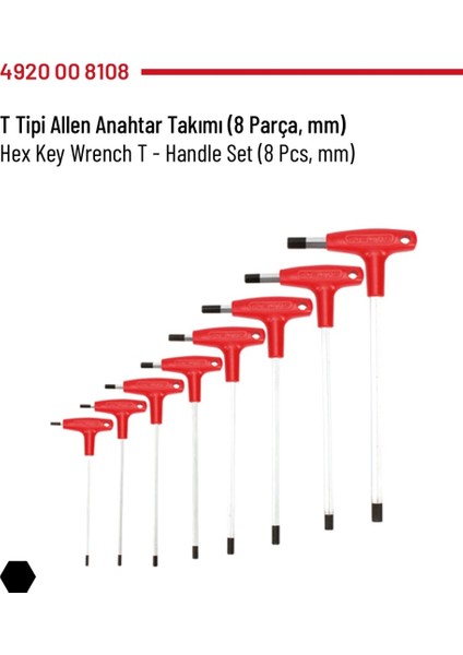 T Tipi Allen Anahtar Takımı 8 Parça