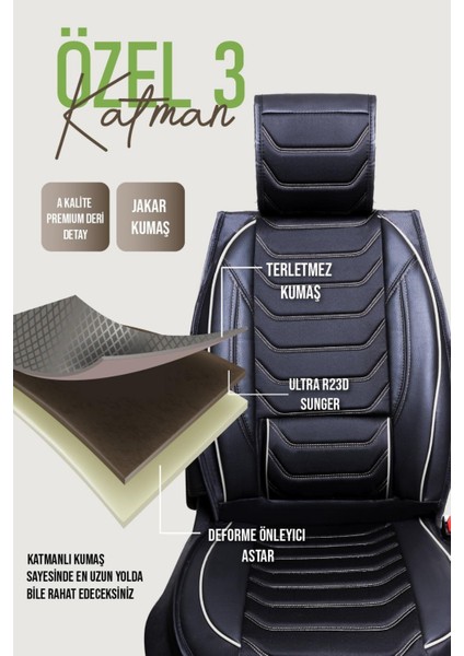 Volkswagen Amarok Deri Oto Koltuk Kılıfı Ön Arka Takım Antalya Seri Siyah Beyaz Scr