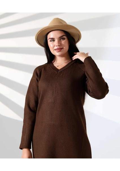 V Yaka Modern Uzun Triko Elbise modelleri