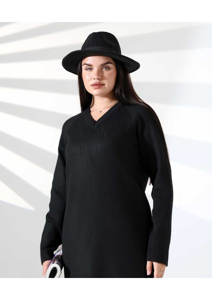 V Yaka Modern Uzun Triko Elbise fiyatları