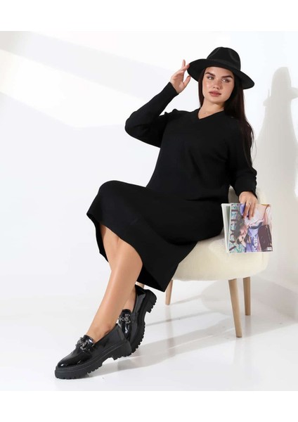 V Yaka Modern Uzun Triko Elbise modelleri