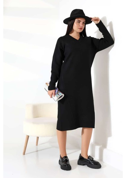 V Yaka Modern Uzun Triko Elbise fırsatları