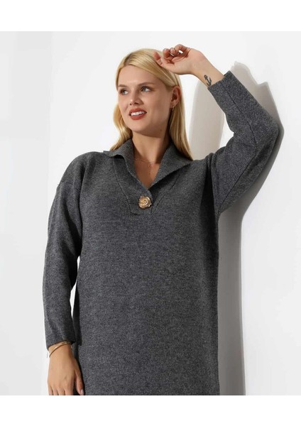 Şehir Işıltısı Yırtmaçlı Midi Triko Elbise fırsatları